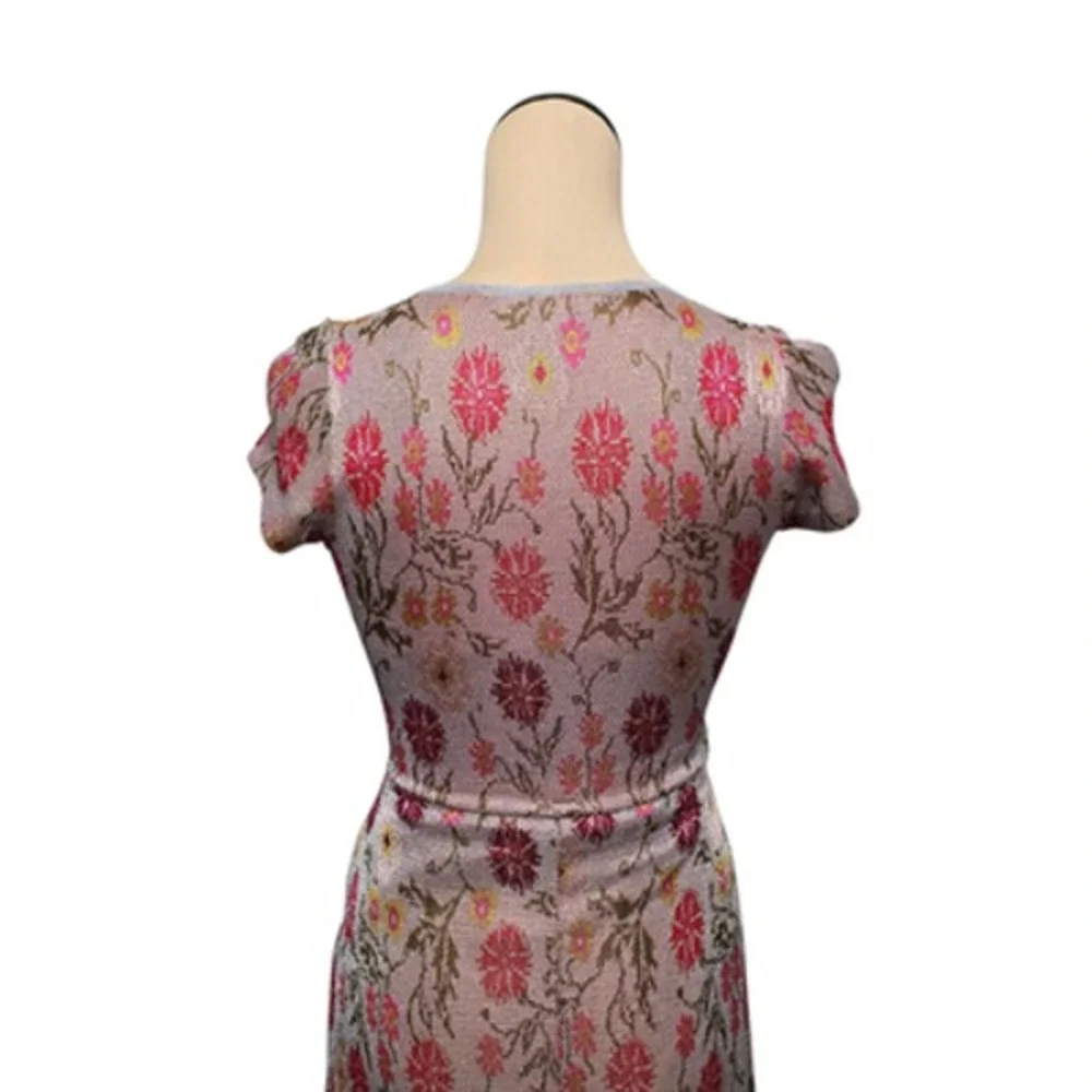 Cecilia Prado Dress Womens XS Pink Floral‎ Knit Wrap Surplice Cap Sleeve Maxi